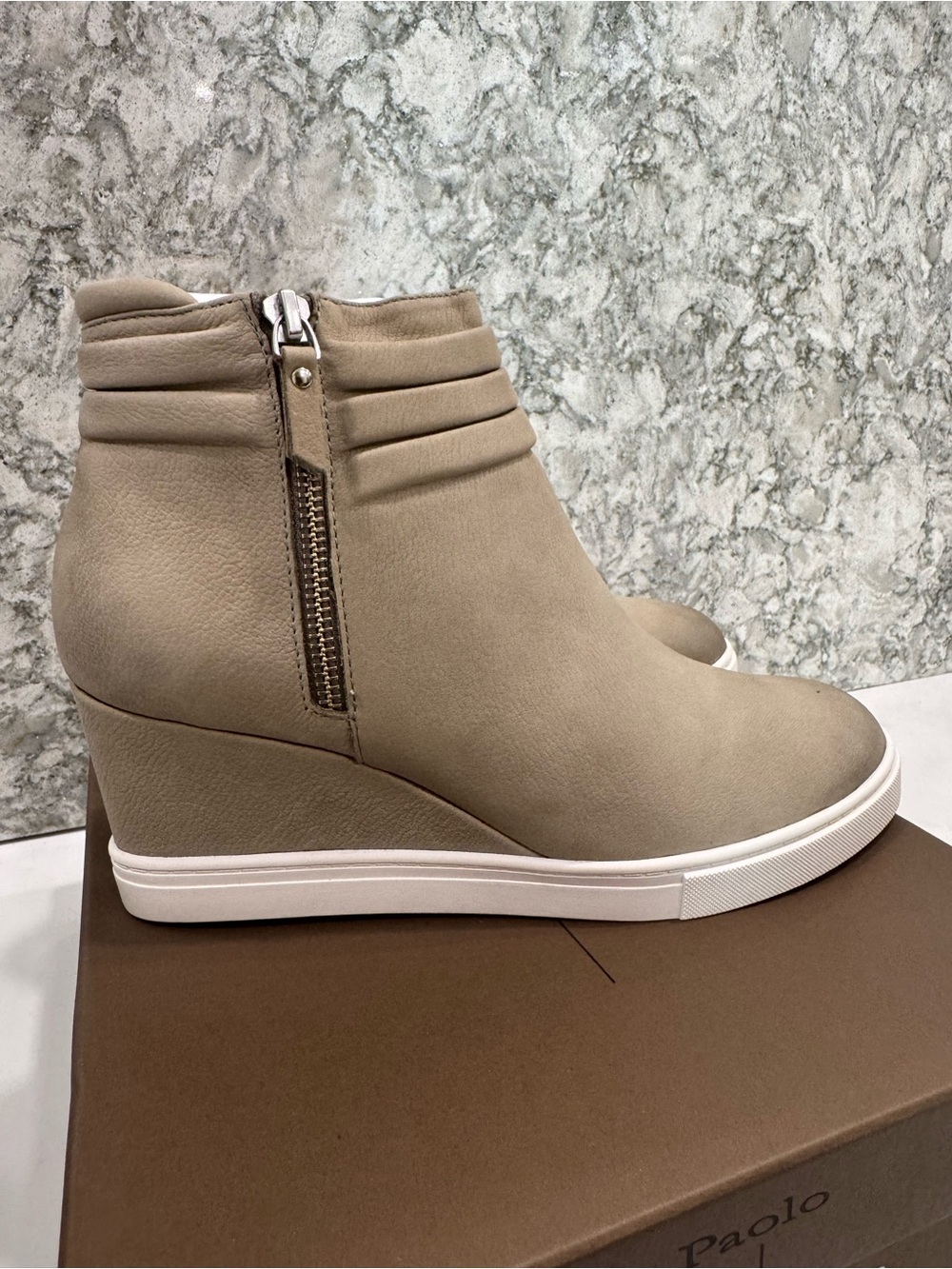 Paolo Taupe Wedge Ankle Boot with Side Zipper